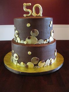 Brown and Gold 50th Birthday Cake