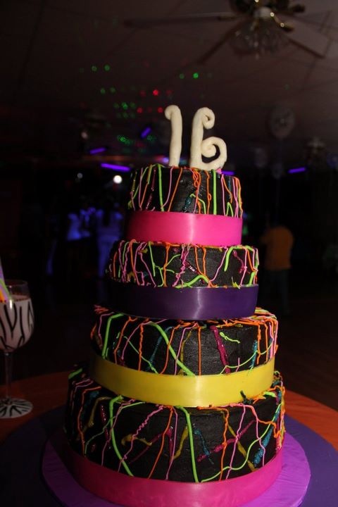 Glow in the Dark 16th Birthday Cake