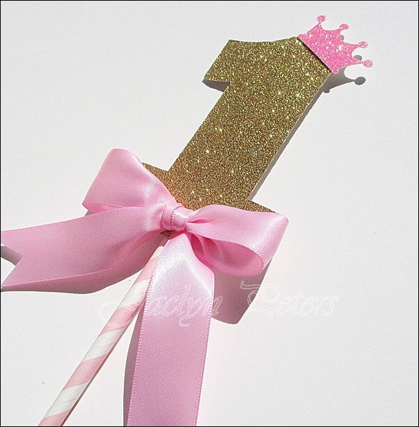 Gold and Pink First Birthday Cake Topper