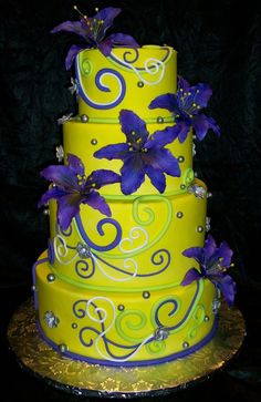 Green and Purple Wedding Cake