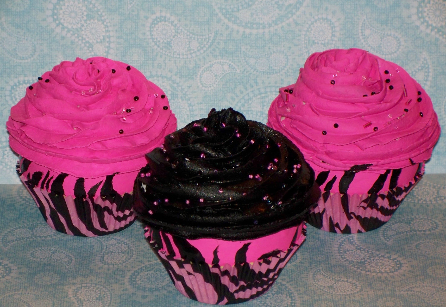 Hot Pink and Black Zebra Cupcakes