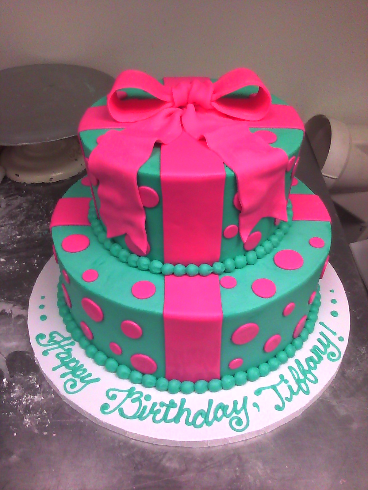 Hot Pink and Turquoise Birthday Cake