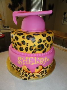 Leopard Print Graduation Cake