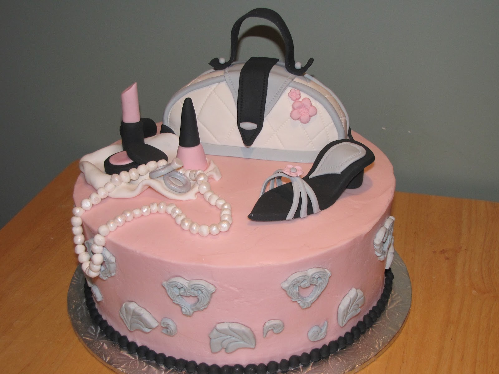 Pink and Black Wedding Shower Cake