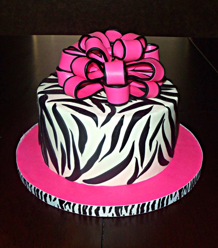 Pink and Black Zebra Print Birthday Cake