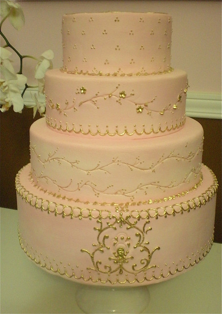 Pink and Gold Wedding Cake