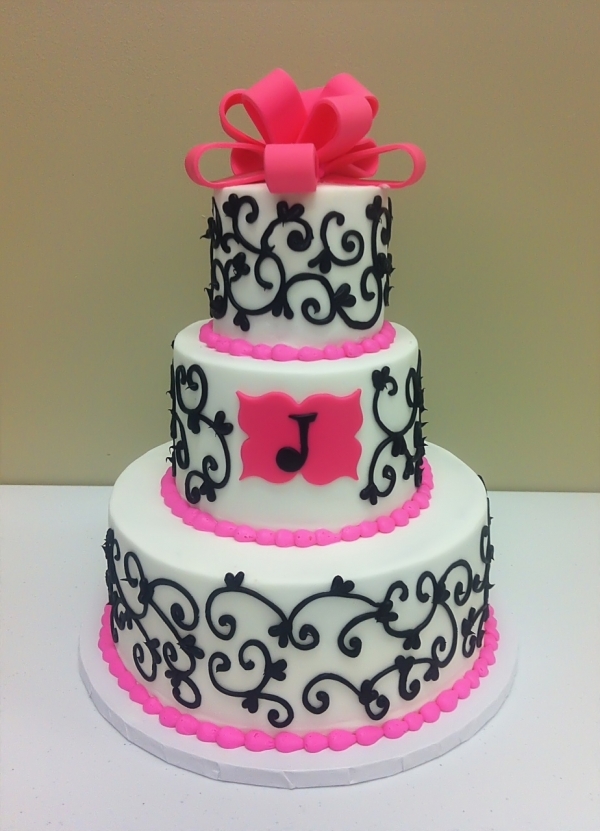 Pink Black Scroll Cake