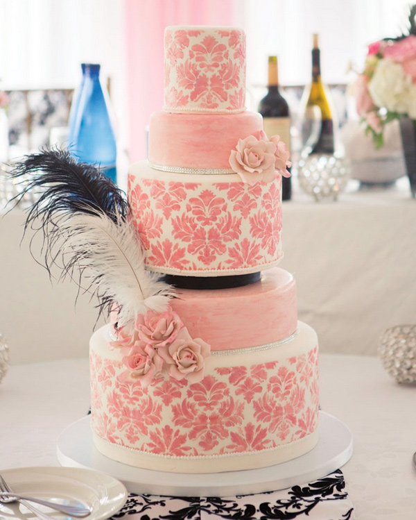 Pink White Wedding Cake with Stencil