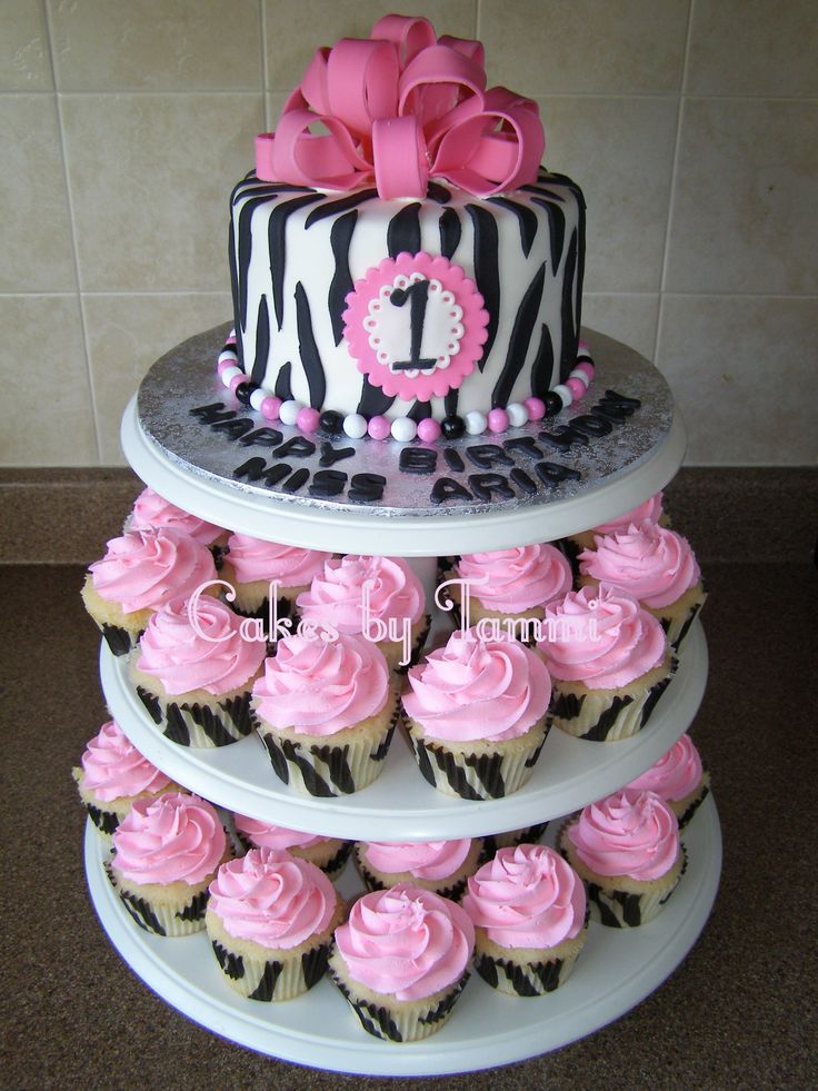 Pink Zebra 1st Birthday Cake