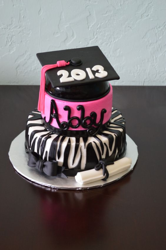 Pink Zebra Graduation Cake