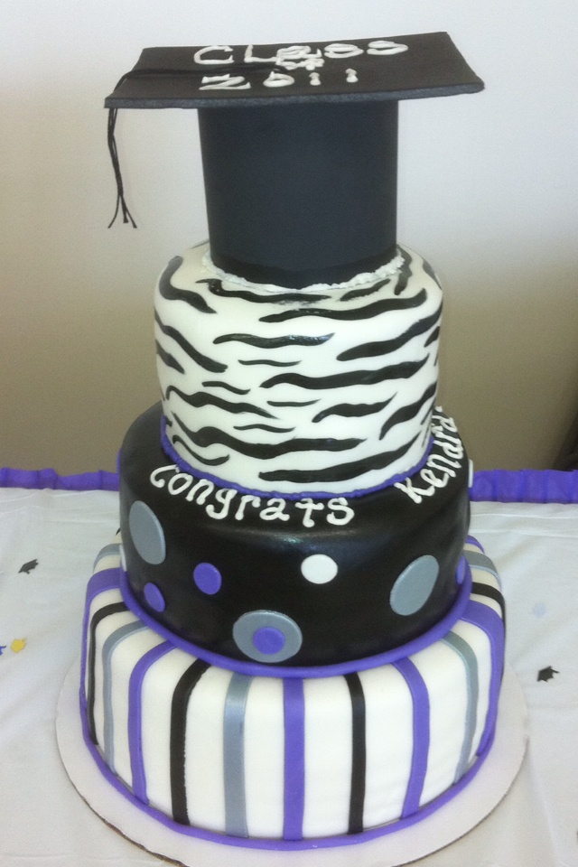 Purple and Zebra Graduation Cake