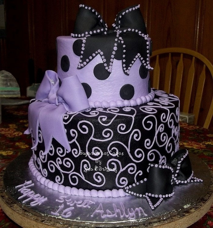 10 Photos of Purple Bow Birthday Cakes Sweet Sixteen