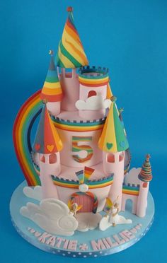 Rainbow Princess Castle Cake