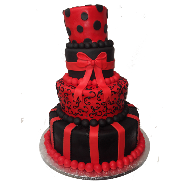 Red and Black 3 Tier Birthday Cake