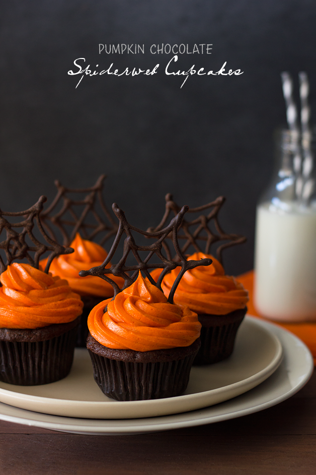 Spider Web Pumpkin Chocolate Cupcakes