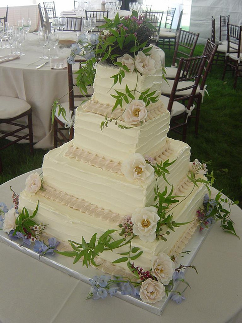 Square Wedding Cake with Flowers