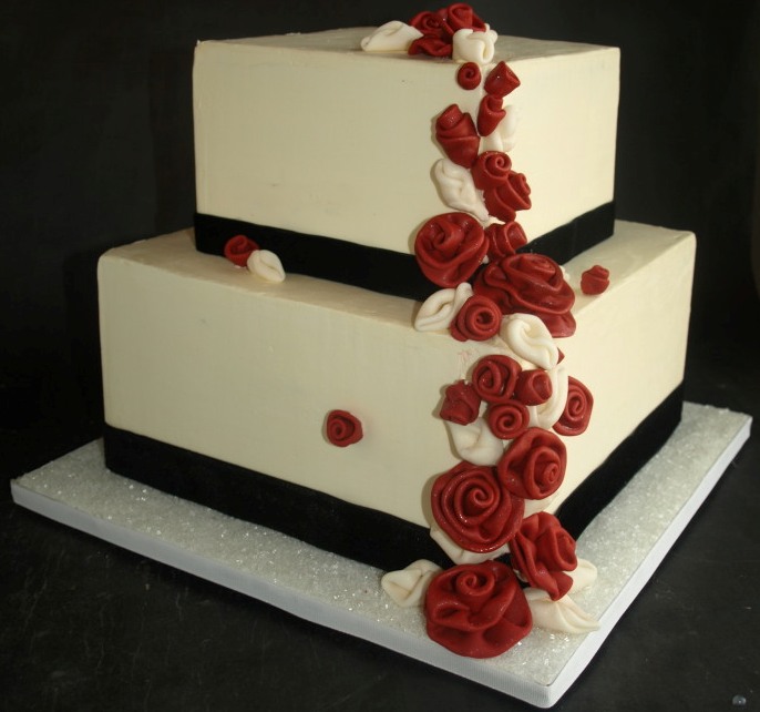 Square Wedding Cake with Red Roses