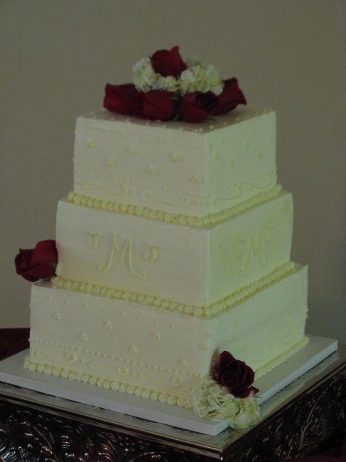 Square Wedding Cake with Red Roses