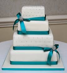 Teal and White Square Wedding Cakes