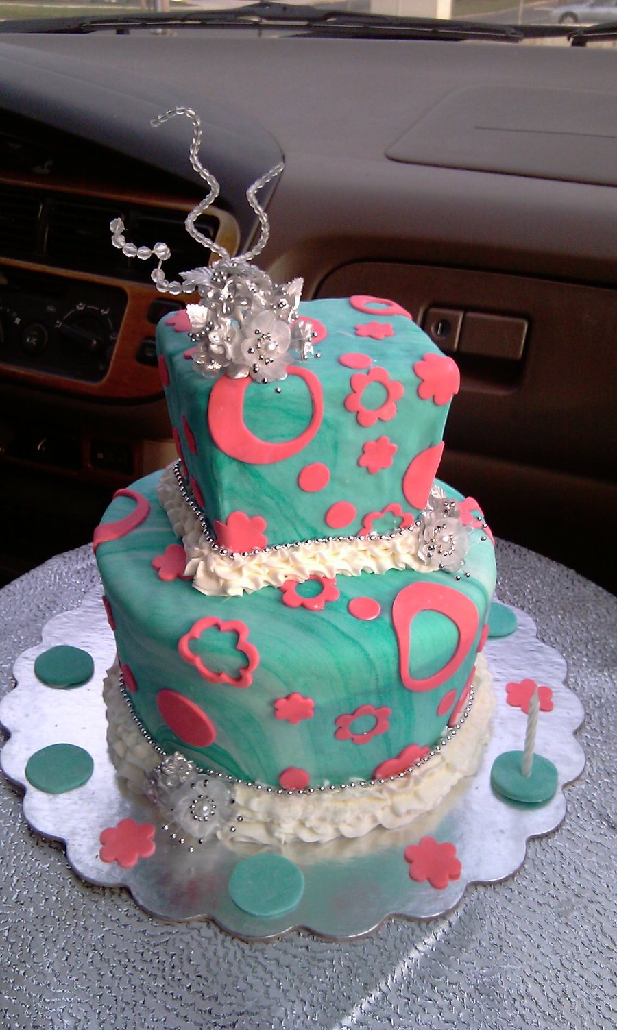 Turquoise and Pink Birthday Cake