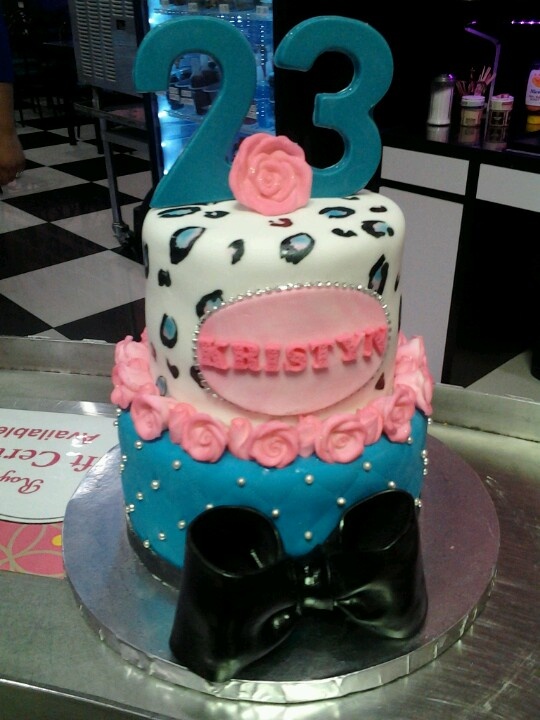 Turquoise and Pink Birthday Cake