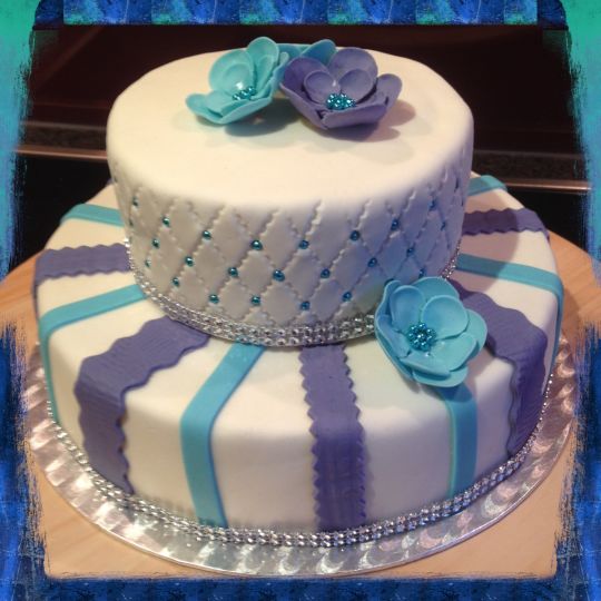 Turquoise and Purple Birthday Cake