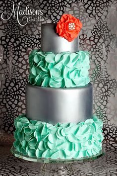 Turquoise and Silver Wedding Cake