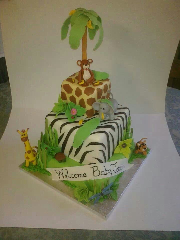 9 Zoo Animals Theme Baby Shower Cakes Photo - Animal Theme Baby Shower 