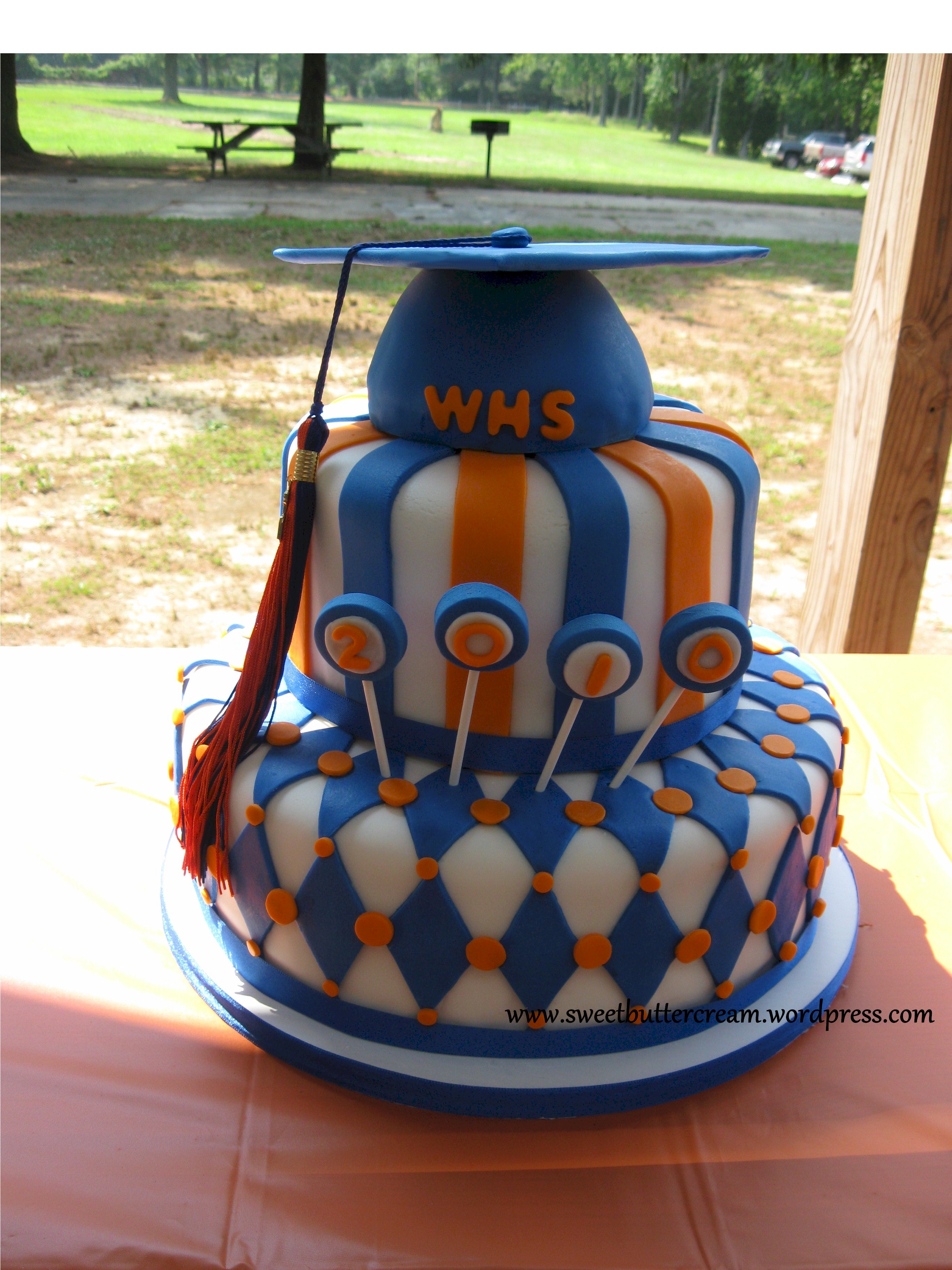 Blue and Orange Graduation Cake