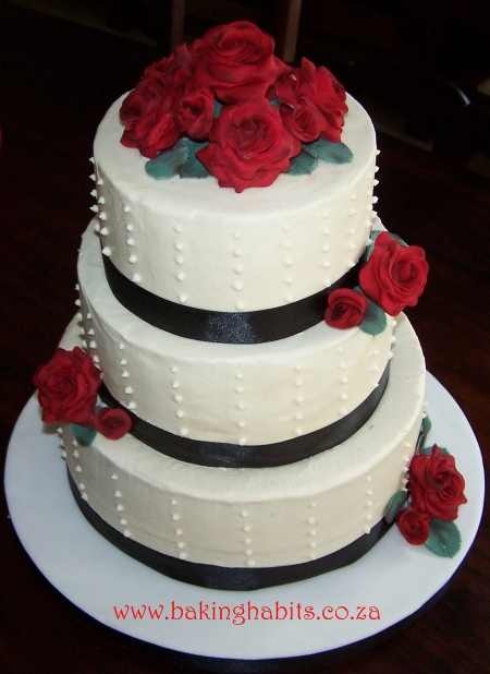 Buttercream Wedding Cake Red Black and White