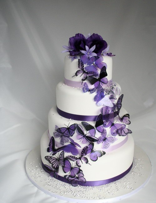 Butterfly and Purple Wedding Cake