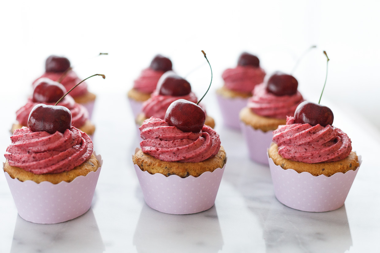 Cherry Chip Cupcakes with Chocolate Frosting