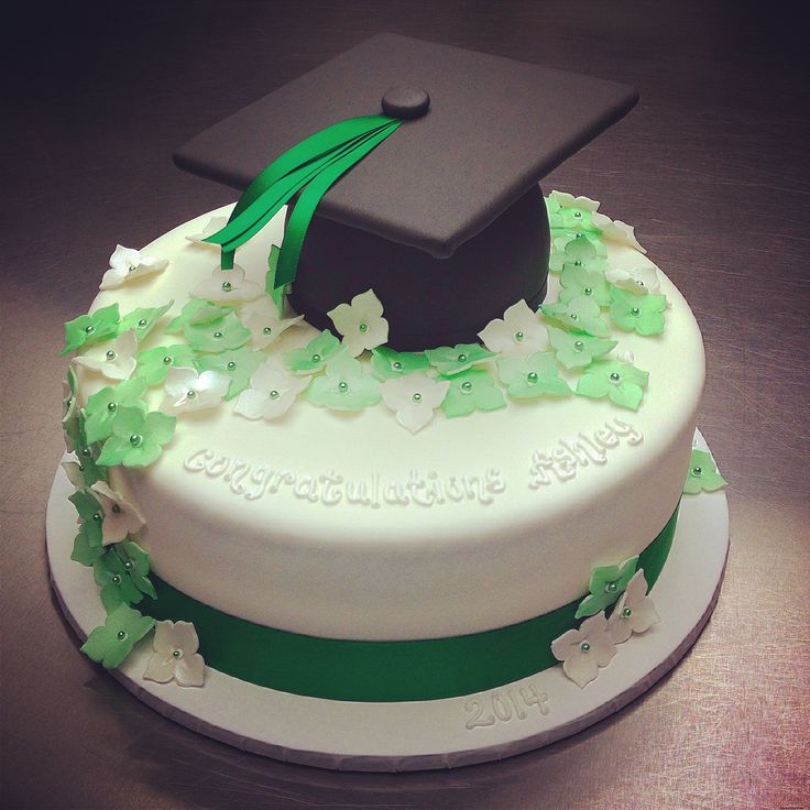 Green and White Graduation Cake