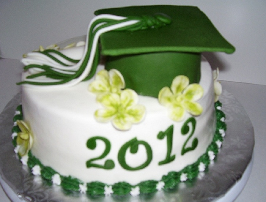 Green and White Graduation Cake