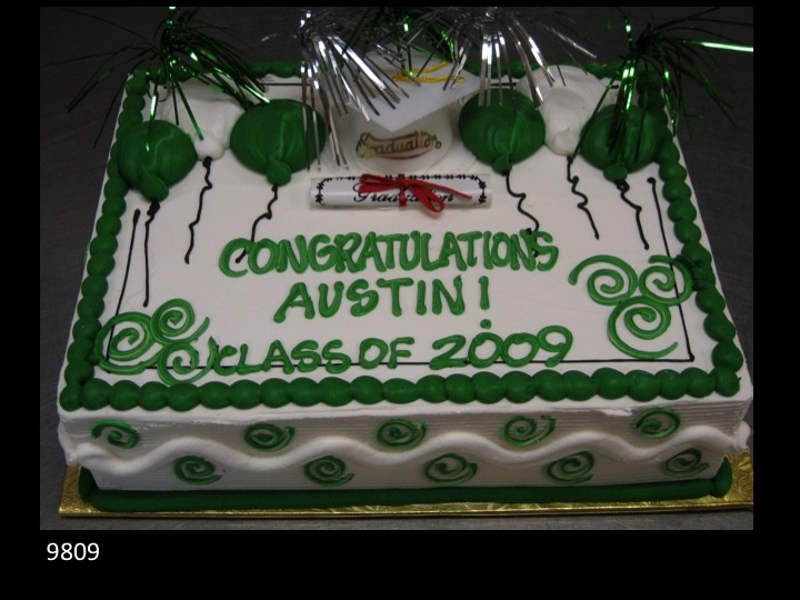 Green and White Graduation Sheet Cake