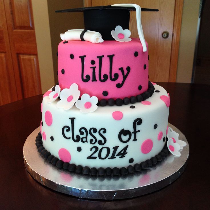 Hot Pink and Black Graduation Cake