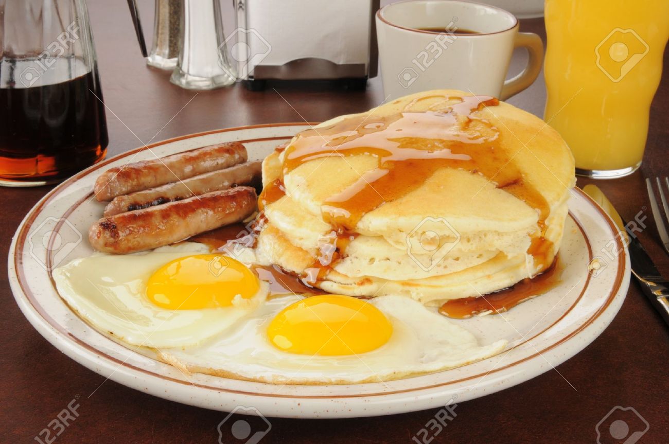 Pancake Sausage and Eggs Breakfast