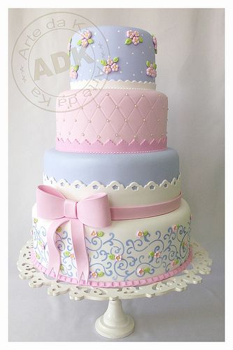 Pastel Pink and Blue Wedding Cake