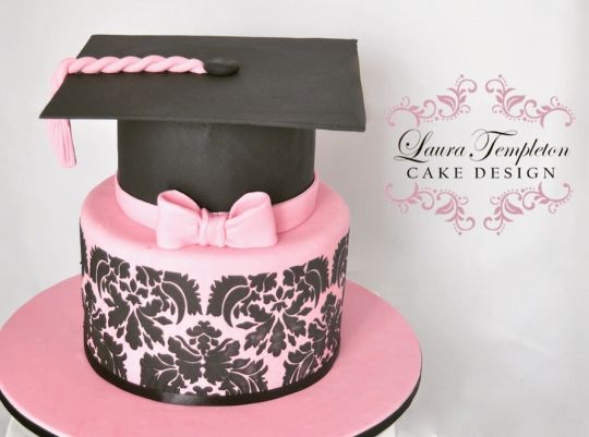 Pink and Black Graduation Cake