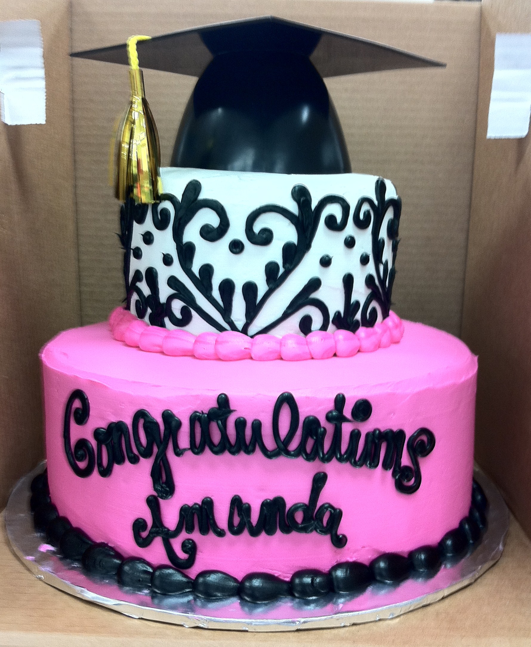 Pink and Black Graduation Cake