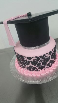 Pink and Black Graduation Cake