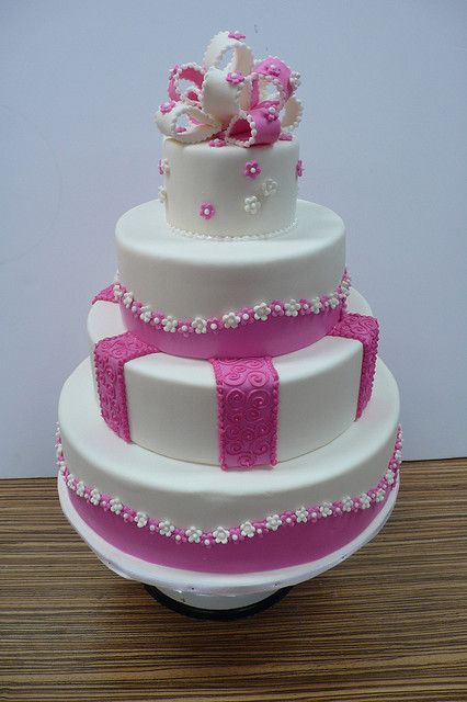 Pink and White Wedding Cake