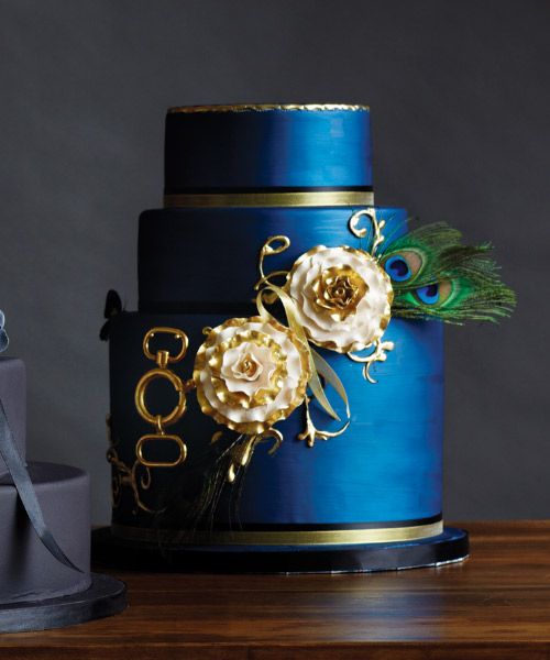 Royal Blue and Gold Wedding Cake