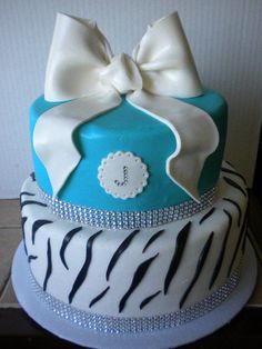 Turquoise and Zebra Birthday Cake