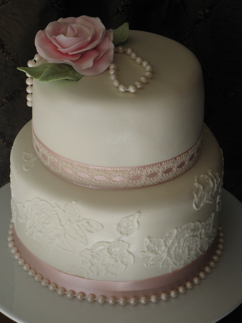 Vintage Lace and Pearls Bridal Shower Cake