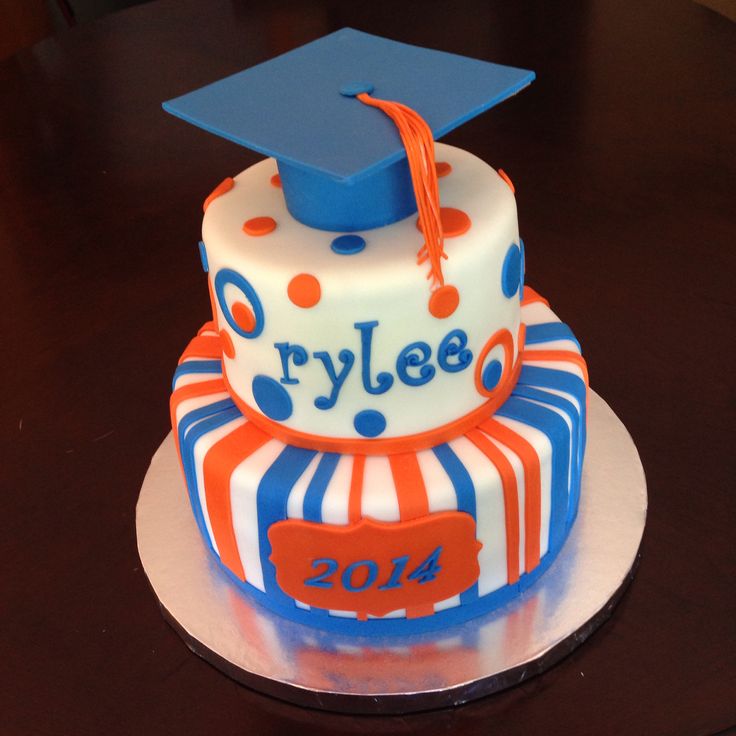 Blue and Orange Graduation Cake