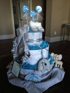 Elephant Boy Baby Shower Diaper Cake