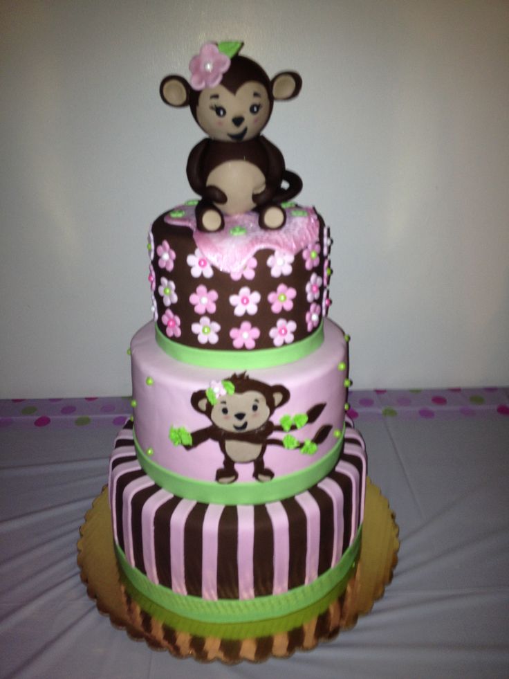 Girl Monkey Theme Baby Shower Cake