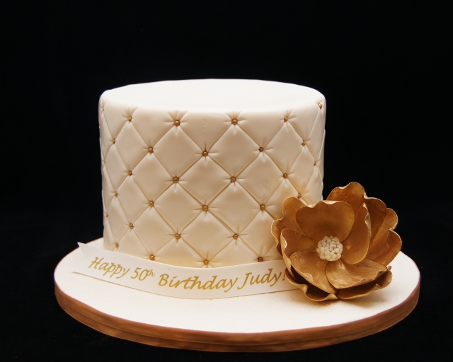 Ivory and Gold Birthday Cake