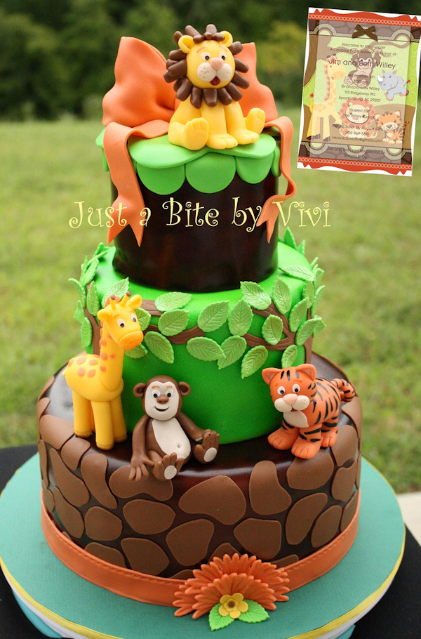 Jungle Animal Themed Baby Shower Cake